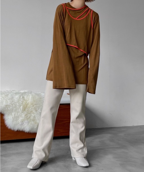 Solace（ソレイス）の「3pieceパイピングレイヤードカットソー（Tシャツ/カットソー・レディース・ホワイト/モカ・FREE）」の16枚目の写真