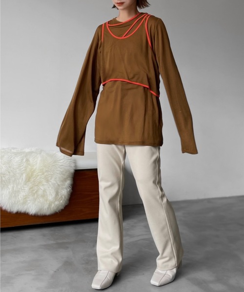 Solace（ソレイス）の「3pieceパイピングレイヤードカットソー（Tシャツ/カットソー・レディース・ホワイト/モカ・FREE）」の18枚目の写真