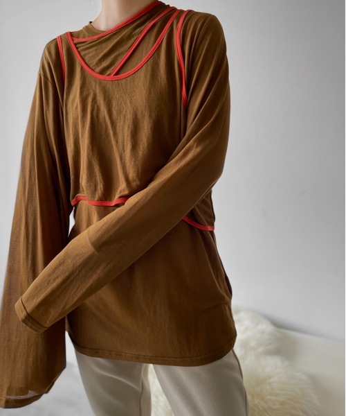 Solace（ソレイス）の「3pieceパイピングレイヤードカットソー（Tシャツ/カットソー・レディース・ホワイト/モカ・FREE）」の14枚目の写真