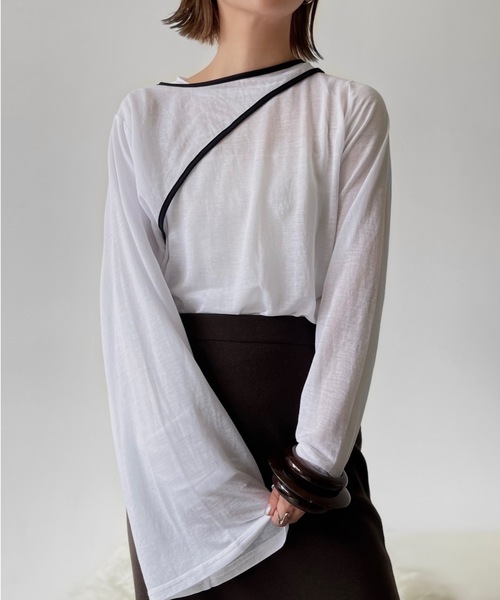 Solace（ソレイス）の「3pieceパイピングレイヤードカットソー（Tシャツ/カットソー・レディース・ホワイト/モカ・FREE）」の7枚目の写真