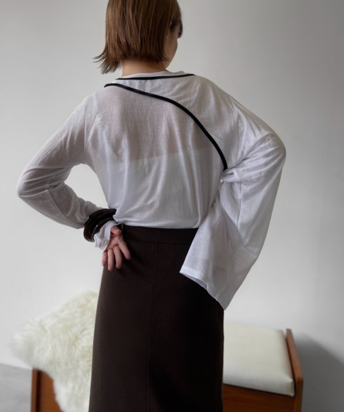 Solace（ソレイス）の「3pieceパイピングレイヤードカットソー（Tシャツ/カットソー・レディース・ホワイト/モカ・FREE）」の8枚目の写真