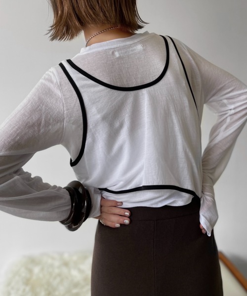 Solace（ソレイス）の「3pieceパイピングレイヤードカットソー（Tシャツ/カットソー・レディース・ホワイト/モカ・FREE）」の10枚目の写真