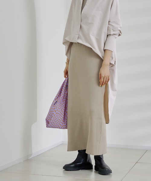 DouDou(ドゥドゥ)の「リブニットスカート(スカート・レディース・ブラック/ベージュ/ピンク/グリーン・FREE)」の3枚目の写真