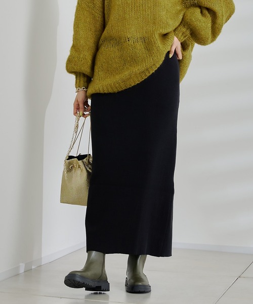 DouDou(ドゥドゥ)の「リブニットスカート(スカート・レディース・ブラック/ベージュ/ピンク/グリーン・FREE)」の2枚目の写真