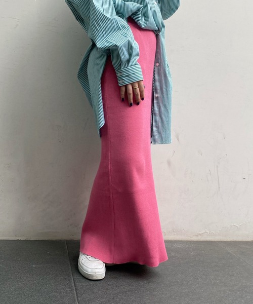 DouDou(ドゥドゥ)の「リブニットスカート(スカート・レディース・ブラック/ベージュ/ピンク/グリーン・FREE)」の5枚目の写真