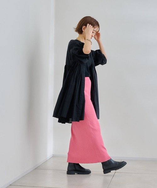 DouDou(ドゥドゥ)の「リブニットスカート(スカート・レディース・ブラック/ベージュ/ピンク/グリーン・FREE)」の17枚目の写真