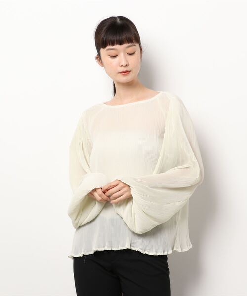 STYLEBLOCK(スタイルブロック)の「ジョーゼットミニプリーツボリュームスリーブブラウス(シャツ/ブラウス・レディース・グリーン/ブラック/グレー/アイボリー・M)」の7枚目の写真