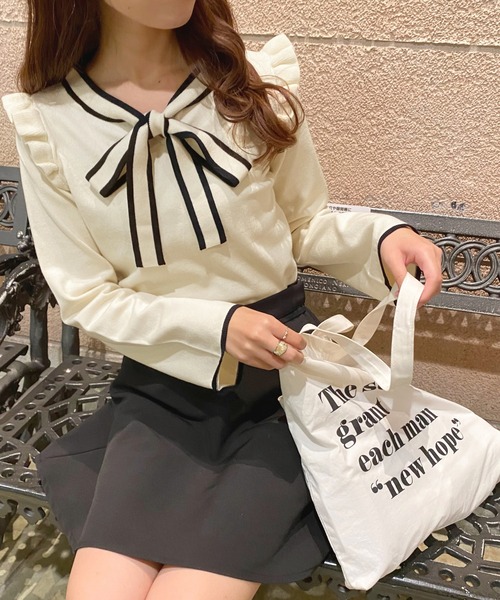 apres jour（アプレジュール）の「ボウタイニット【ZOZOTOWN限定アイテム】（ニット/セーター・レディース・モカ/ブラック/ラベンダー・X-LARGE/フリー）」の2枚目の写真