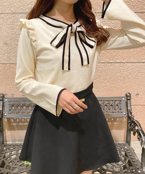 apres jour（アプレジュール）の「ボウタイニット【ZOZOTOWN限定アイテム】（ニット/セーター・レディース・モカ/ブラック/ラベンダー・X-LARGE/フリー）」の6枚目の写真