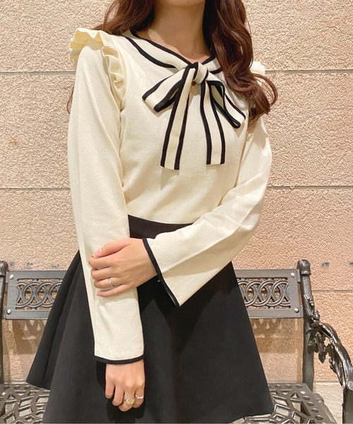 apres jour（アプレジュール）の「ボウタイニット【ZOZOTOWN限定アイテム】（ニット/セーター・レディース・モカ/ブラック/ラベンダー・X-LARGE/フリー）」の7枚目の写真