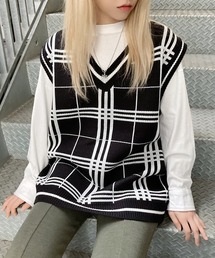 チェックニットベスト