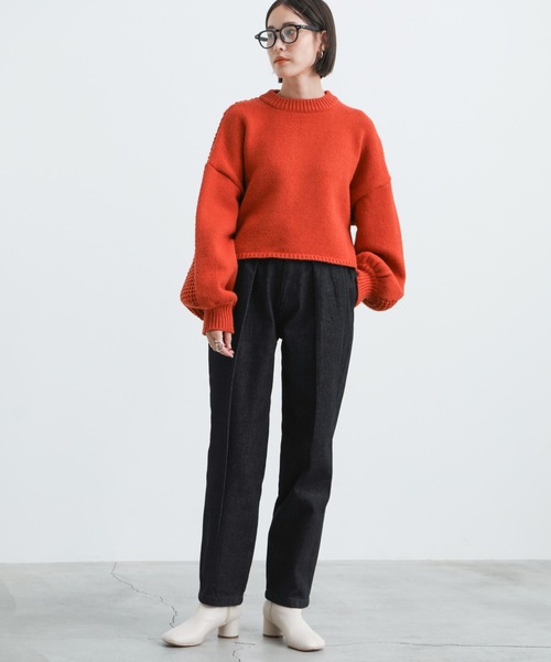 select MOCA(セレクトモカ)の「ボックスタックテーパードパンツ(デニムパンツ・レディース・ブラック/アイボリー・SMALL/MEDIUM)」の5枚目の写真