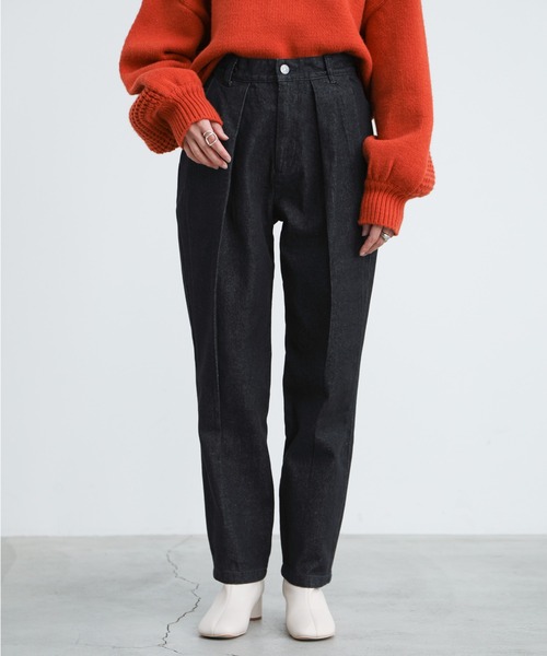 select MOCA(セレクトモカ)の「ボックスタックテーパードパンツ(デニムパンツ・レディース・ブラック/アイボリー・SMALL/MEDIUM)」の6枚目の写真