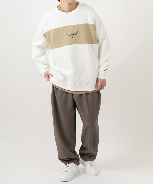 KANGOL(カンゴール)の「【KANGOL/カンゴール】胸切替筆記体ロゴクルーネックスウェット/裏起毛(スウェット・メンズ・パープル/ブラウン/ホワイト/ダークブルー・M/L/XL)」の14枚目の写真