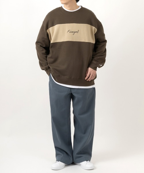 KANGOL(カンゴール)の「【KANGOL/カンゴール】胸切替筆記体ロゴクルーネックスウェット/裏起毛(スウェット・メンズ・パープル/ブラウン/ホワイト/ダークブルー・M/L/XL)」の15枚目の写真