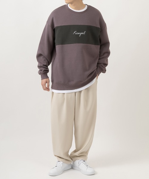 KANGOL(カンゴール)の「【KANGOL/カンゴール】胸切替筆記体ロゴクルーネックスウェット/裏起毛(スウェット・メンズ・パープル/ブラウン/ホワイト/ダークブルー・M/L/XL)」の5枚目の写真