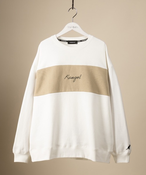 KANGOL(カンゴール)の「【KANGOL/カンゴール】胸切替筆記体ロゴクルーネックスウェット/裏起毛(スウェット・メンズ・パープル/ブラウン/ホワイト/ダークブルー・M/L/XL)」の6枚目の写真
