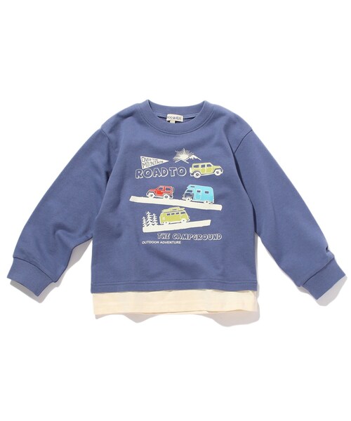 SHOO・LA・RUE（シューラルー）の「◆【90-140cm】裏毛裾レイヤード3柄トレーナー（スウェット・キッズ・ダークグリーン/ブルー/黄緑系・11/10/12/13/14/09）」の3枚目の写真