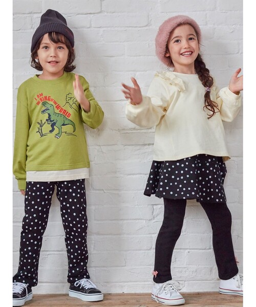 SHOO・LA・RUE（シューラルー）の「◆【90-140cm】裏毛裾レイヤード3柄トレーナー（スウェット・キッズ・ダークグリーン/ブルー/黄緑系・11/10/12/13/14/09）」の13枚目の写真