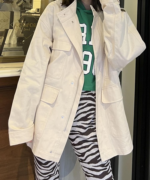 HEYUMM（ヘユム）の「ハイネックワークジャケット（その他アウター・レディース・アイボリー/ブルー/ブラウン・ONE）」の7枚目の写真