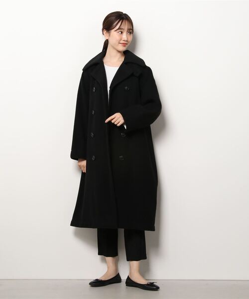 RUMBLE RED(ランブルレッド)の「Schott×RUMBLE RED/ショット×ランブルレッド/OVAL LINE PEACOAT/オーバル ラインピーコート(ステンカラーコート・レディース・ブラック・FREE)」の1枚目の写真