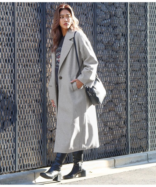 ANAP(アナップ)の「袖タック杢ニットモッサオーバーコート(チェスターコート・レディース・ブラウン/グレー・FREE)」の2枚目の写真