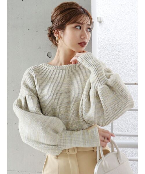 MURUA（ムルーア）の「クロップドボリュームニット（ニット/セーター・レディース・ブラウン/アイボリー・FREE）」の7枚目の写真