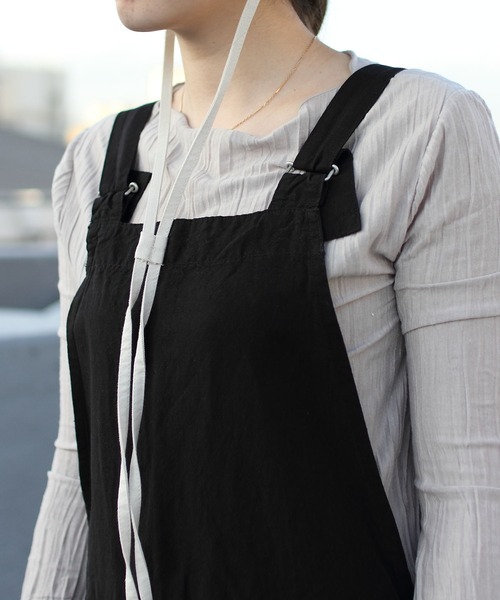 DANTON（ダントン）の「DANTON/ダントン　コットンリネン　サロペット パンツ　COTTON LINEN SALOPETTE PANTS DT-E0002 LHP（サロペット/オーバーオール・レディース・ブラック/ナチュラル・36）」の7枚目の写真