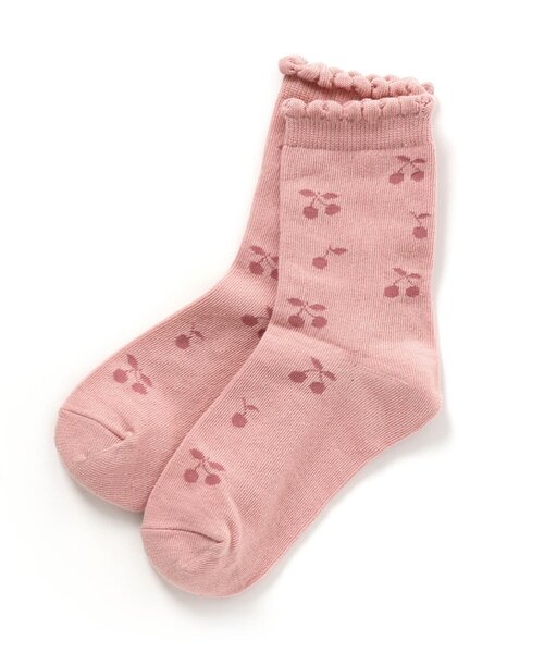 Ampersand(アンパサンド)の「女児さくらんぼ柄ソックス(ソックス/靴下・キッズ・ブラウン/ピンク/アイボリー・12/15 /18/21)」の3枚目の写真