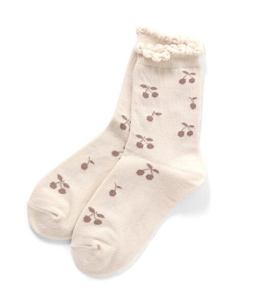 Ampersand(アンパサンド)の「女児さくらんぼ柄ソックス(ソックス/靴下・キッズ・ブラウン/ピンク/アイボリー・12/15 /18/21)」の1枚目の写真