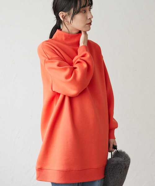Green　Parks（グリーンパークス）の「裏起毛ハイネックチュニック＊（スウェット・レディース・オレンジ/グリーン/ダークグレー・FREE）」の3枚目の写真
