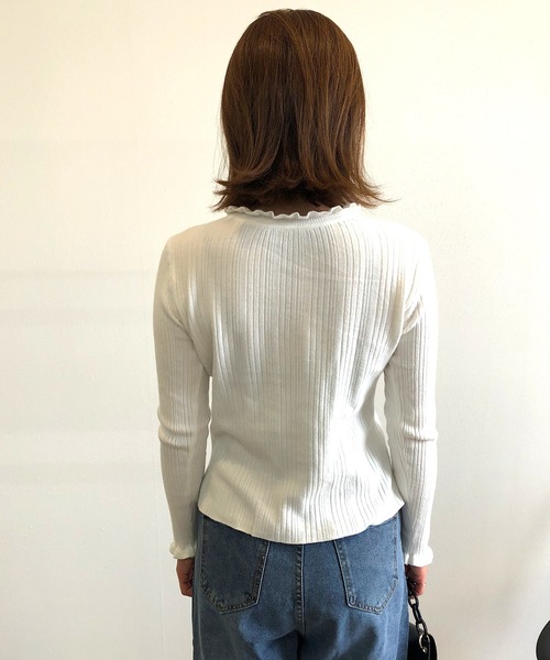 Kotoe（コトエ）の「フリルネックリブニットソー（ニット/セーター・レディース・ホワイト/ブラック/グレー/ピンク・FREE）」の9枚目の写真