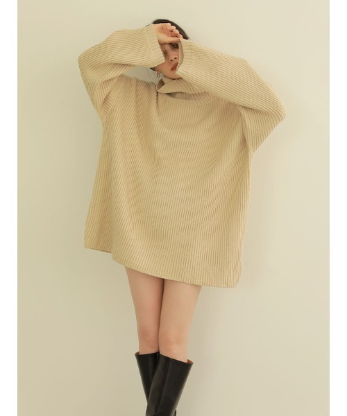 ACYM(アシーム)の「Turtle neck mini ニット(ニット/セーター・レディース・ベージュ/ブラック・FREE)」の2枚目の写真