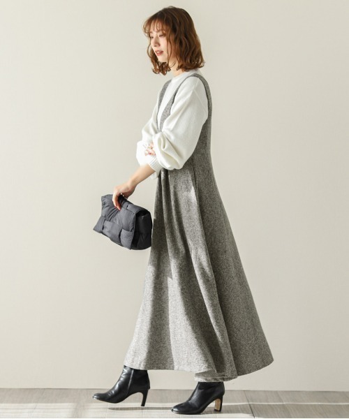 La-gemme（ラジェム）の「深Vネックジャンパースカート（ワンピース・レディース・ブラック/ブラック系その他3/ミックスグレー/ブラウン系その他2・M/L）」の5枚目の写真