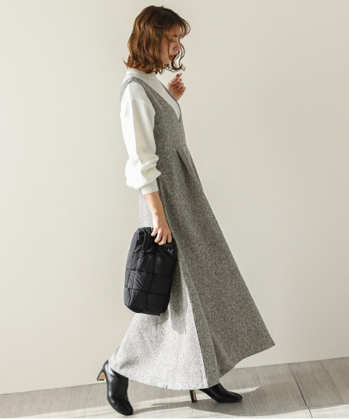 La-gemme（ラジェム）の「深Vネックジャンパースカート（ワンピース・レディース・ブラック/ブラック系その他3/ミックスグレー/ブラウン系その他2・M/L）」の17枚目の写真