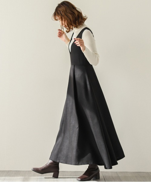 La-gemme（ラジェム）の「深Vネックジャンパースカート（ワンピース・レディース・ブラック/ブラック系その他3/ミックスグレー/ブラウン系その他2・M/L）」の13枚目の写真