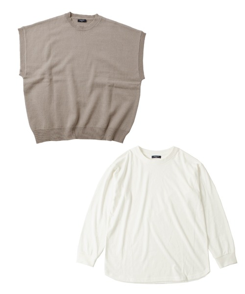 GLAZOS（グラソス）の「【セットアイテム】ニットベスト＋ドロップショルダー長袖Tシャツセット（ベスト・キッズ・ライトグレー/ブラック/ブルー・130cm/140cm/150cm/160cm/170cm）」の3枚目の写真