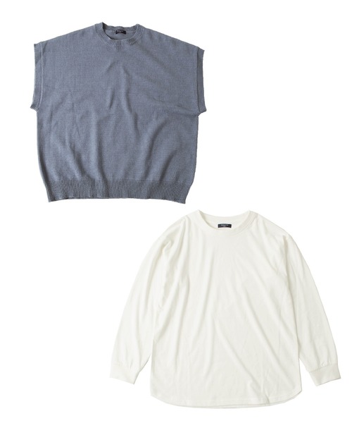 GLAZOS（グラソス）の「【セットアイテム】ニットベスト＋ドロップショルダー長袖Tシャツセット（ベスト・キッズ・ライトグレー/ブラック/ブルー・130cm/140cm/150cm/160cm/170cm）」の4枚目の写真