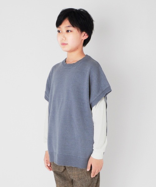 GLAZOS（グラソス）の「【セットアイテム】ニットベスト＋ドロップショルダー長袖Tシャツセット（ベスト・キッズ・ライトグレー/ブラック/ブルー・130cm/140cm/150cm/160cm/170cm）」の8枚目の写真