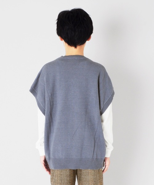 GLAZOS（グラソス）の「【セットアイテム】ニットベスト＋ドロップショルダー長袖Tシャツセット（ベスト・キッズ・ライトグレー/ブラック/ブルー・130cm/140cm/150cm/160cm/170cm）」の9枚目の写真