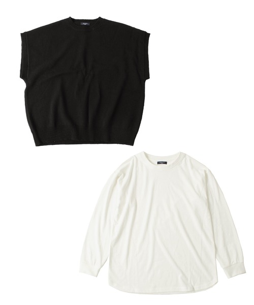 GLAZOS（グラソス）の「【セットアイテム】ニットベスト＋ドロップショルダー長袖Tシャツセット（ベスト・キッズ・ライトグレー/ブラック/ブルー・130cm/140cm/150cm/160cm/170cm）」の5枚目の写真