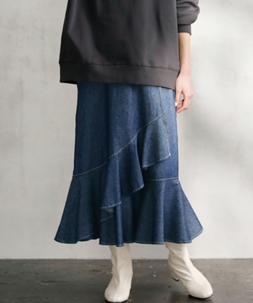GeeRA（ジーラ）の「デニムマーメイドスカート（デニムスカート・レディース・ブルー/ネイビー・LARGE/MEDIUM）」の2枚目の写真