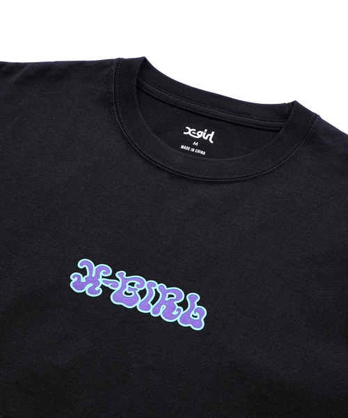 X-girl（エックスガール）の「WRIGGLING LOGO S/S TEE/エックスガール　ロゴTシャツ（Tシャツ/カットソー・レディース・ホワイト/ブラック/ライトブルー・S/M/L/XL）」の8枚目の写真