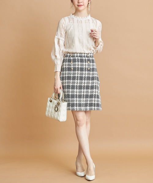 tocco closet（トッコ　クローゼット）の「スタンドカラーレースブラウス（シャツ/ブラウス・レディース・ブラック/ベージュ/オフホワイト・M）」の5枚目の写真