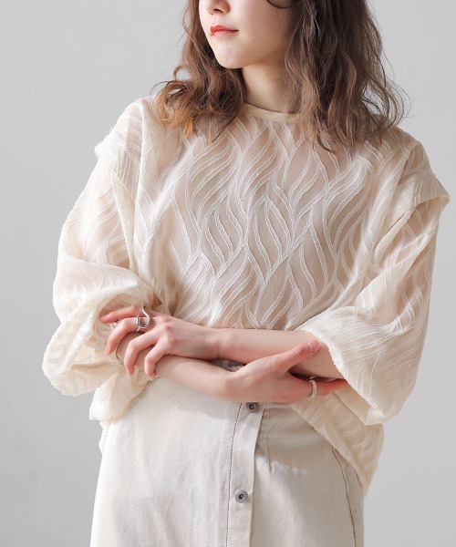 Bab(バブ)の「ジャガードシアー2WAYブラウス(シャツ/ブラウス・レディース・ライトグリーン/ブラック/アイボリー/グリーン・M)」の11枚目の写真