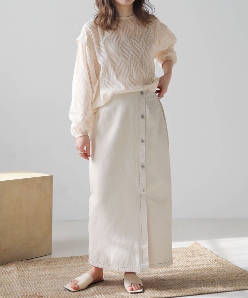 Bab(バブ)の「ジャガードシアー2WAYブラウス(シャツ/ブラウス・レディース・ライトグリーン/ブラック/アイボリー/グリーン・M)」の14枚目の写真