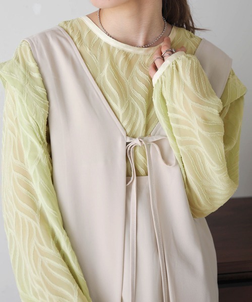 Bab(バブ)の「ジャガードシアー2WAYブラウス(シャツ/ブラウス・レディース・ライトグリーン/ブラック/アイボリー/グリーン・M)」の12枚目の写真