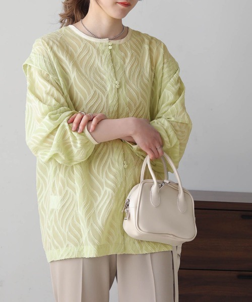 Bab(バブ)の「ジャガードシアー2WAYブラウス(シャツ/ブラウス・レディース・ライトグリーン/ブラック/アイボリー/グリーン・M)」の8枚目の写真