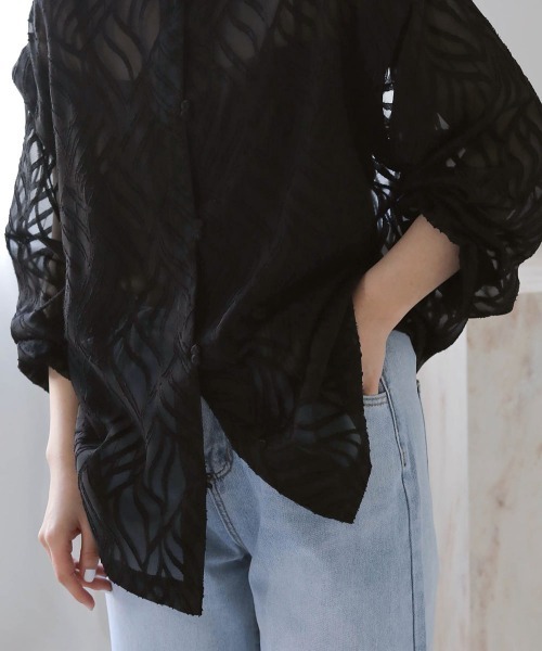 Bab(バブ)の「ジャガードシアー2WAYブラウス(シャツ/ブラウス・レディース・ライトグリーン/ブラック/アイボリー/グリーン・M)」の19枚目の写真