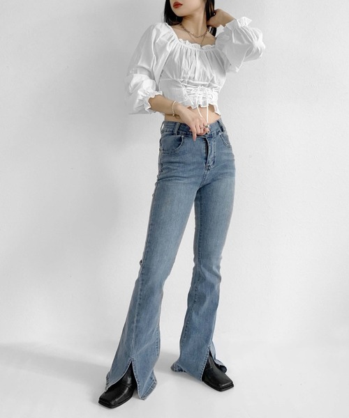LVEU.(ラブユ.)の「Waist ribbon design blouse / ウエストリボンデザインブラウス(シャツ/ブラウス・レディース・ホワイト/ブラック・FREE)」の17枚目の写真
